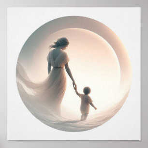 Arte Pastel Minimalista de Mamá con Bebé