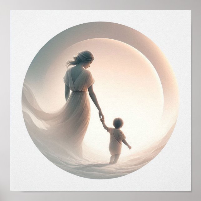 Arte pastel minimalista de mamá con bebé (Frente)