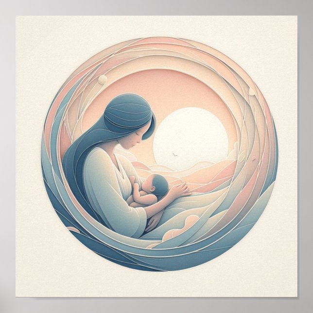 Arte pastel minimalista de mamá con bebé (Frente)
