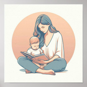 Arte pastel minimalista de mamá con bebé