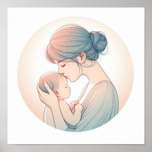 Arte Pastel Minimalista de Mamá con Bebé
