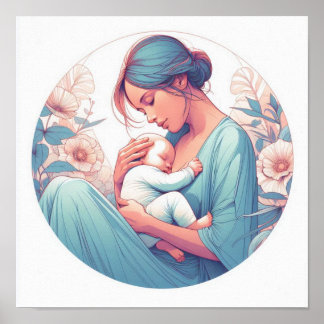 Arte pastel minimalista de mamá con bebé