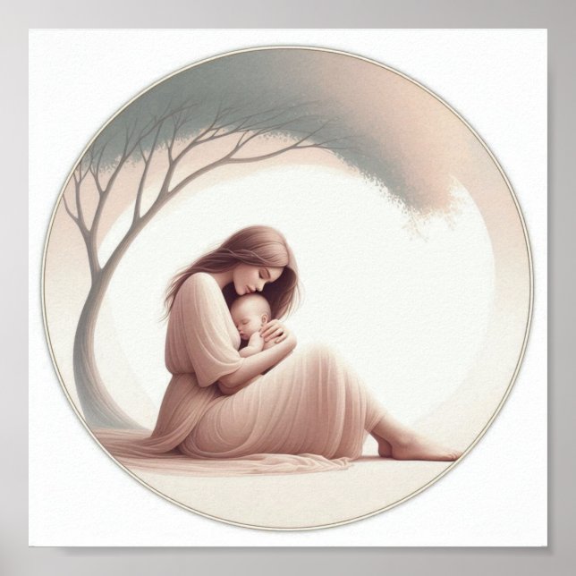 Arte pastel minimalista de mamá con bebé (Frente)