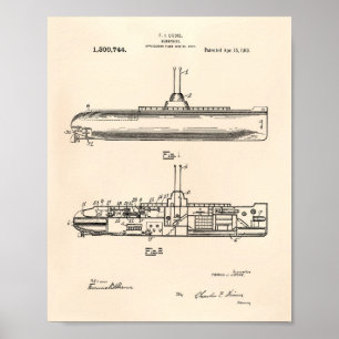 Arte Peper viejo de la patente del submarino 1919