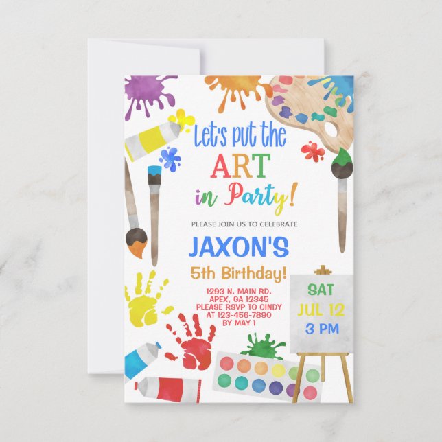 Arte pintando dibujando invitación de cumpleaños. (Anverso)