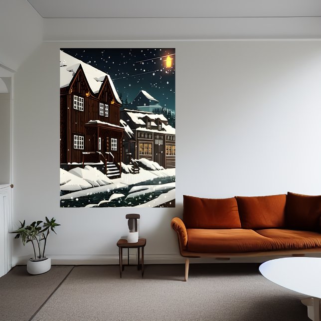 Arte pixel, ciudad noruega en la nieve | Arte IA (Subido por el creador)