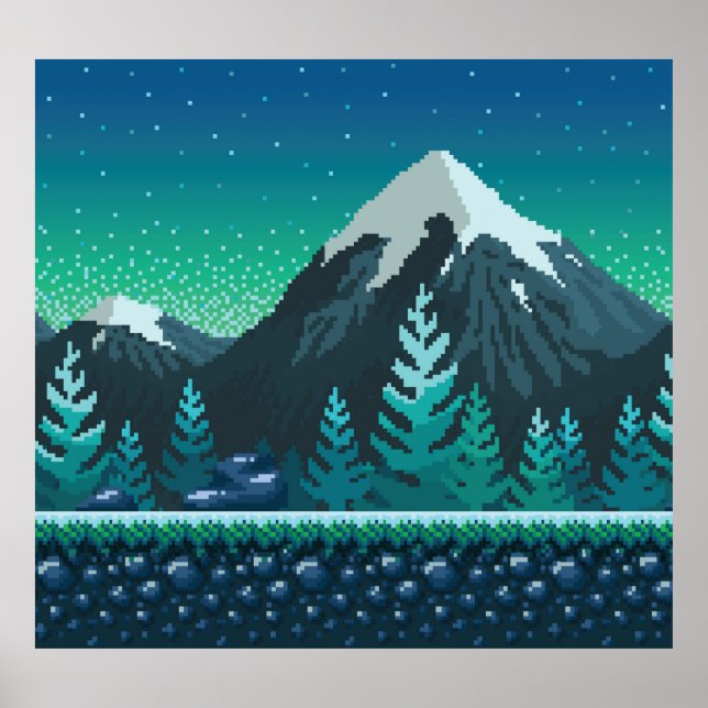 Arte Pixel: Noche de las montañas nevadas. (Frente)