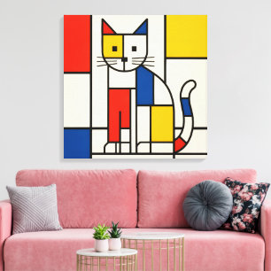 Arte Pop Abstracto Geométrico de Gato al Estilo Mo