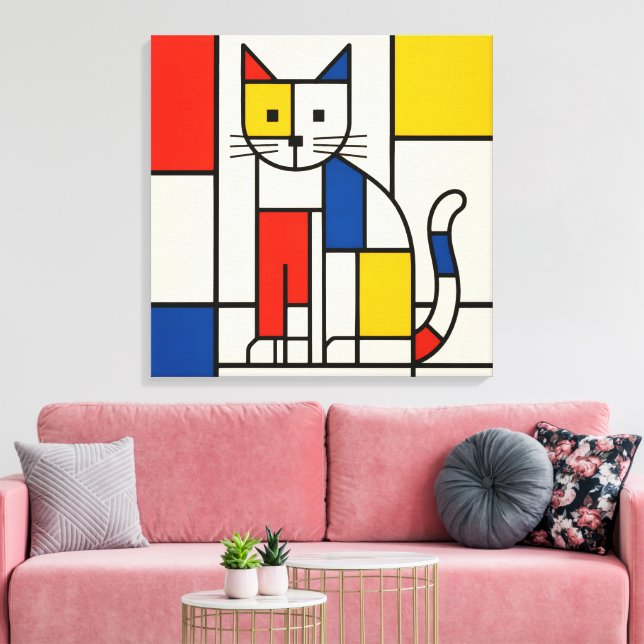 Arte Pop Abstracto Geométrico de Gato al Estilo Mo (Insitu (Sala de estar))