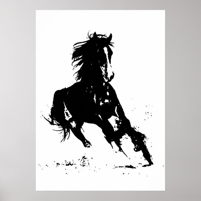 Arte pop blanco negro corriendo silueta de caballo (Frente)