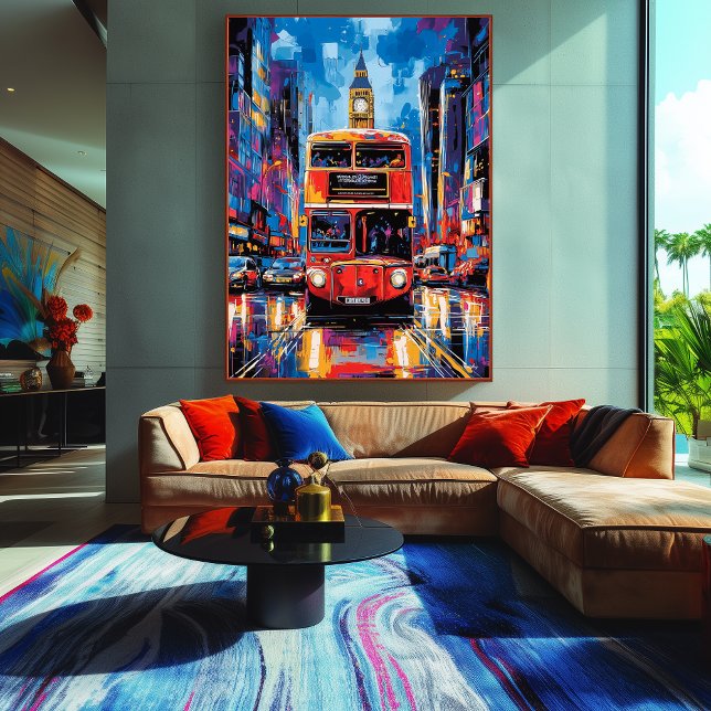 Arte Pop Bus de Londres con fondo de Big Ben (Subido por el creador)