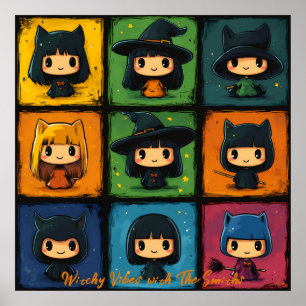 Arte Pop Chibi Brujas Cuadrícula Arte de Pared Cut