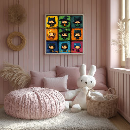 Arte Pop Chibi Brujas Cuadrícula Arte de Pared Mon