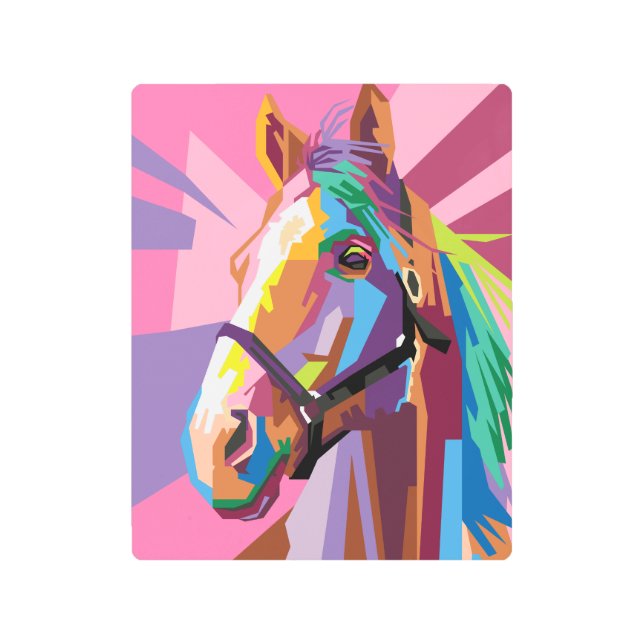 Arte pop colorido retrato de caballo arte Metaliza (Anverso)