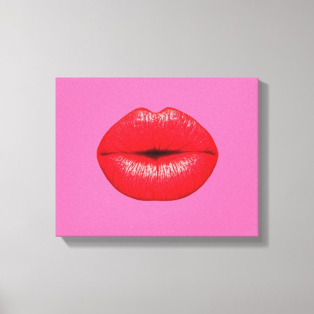 Arte pop con lápiz labial de labios rojos sobre ro (Anverso)