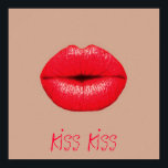 Arte pop de beso de beso en café con labios rojos<br><div class="desc">Una imagen de arte pop de brillantes labios de crimson rojos que se tambalean para un beso contra un fondo de color café. Este diseño está inspirado en el arte pop,  el arte moderno,  el arte gráfico,  la cultura hipster y seguro será una declaración en tu casa.</div>