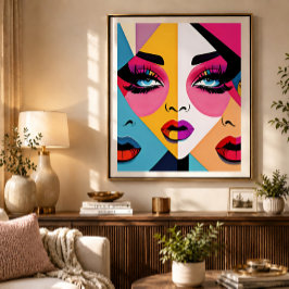 Arte Pop de Cara de Mujeres Abstractas Hermosas y