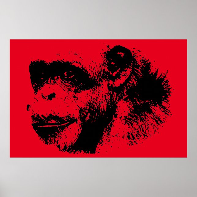 Arte pop de chimpancés negro y rojo (Frente)