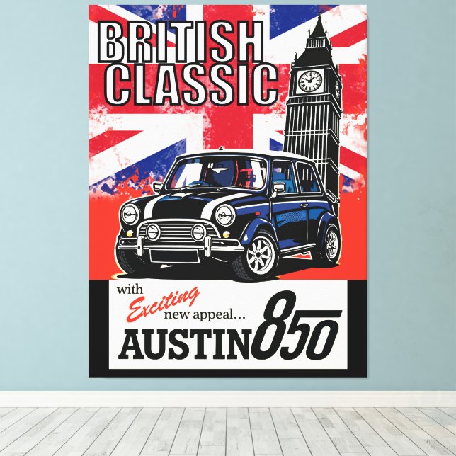 Arte Pop Frontal de Autos Clásicos Británicos Retr (Insitu (piso de madera))