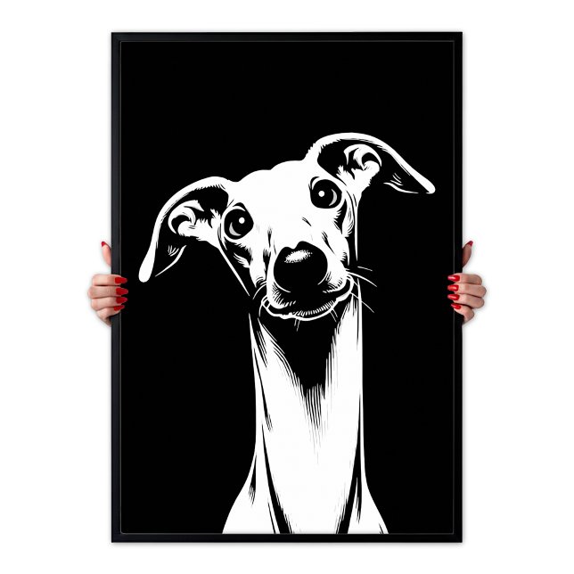 Arte Pop Italiano Greyhound Blanco & Estética Negr (Italian Greyhound Pop Art White & Black Aesthetic Poster)