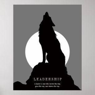 Arte Pop Liderazgo Lobo Aullando Gris Negro