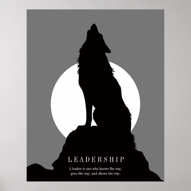 Arte Pop Liderazgo Lobo Aullando Gris Negro (Frente)