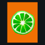 Arte pop lima brillante color de agua original<br><div class="desc">Un lindo y colorido y vibrante trozo de fruta de cal verde de una pintura original del artista Sacha Grossel. Esta gran fruta de estilo pop art es verde y muy luminosa y colorida sobre un fondo de color naranja personalizable. Excéntrico y original.</div>