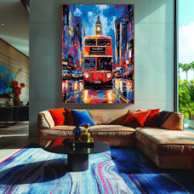 Arte Pop Londres Autobús con fondo de Big Ben