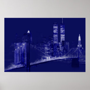Arte Pop Nocturno Azul de la Ciudad de Nueva York