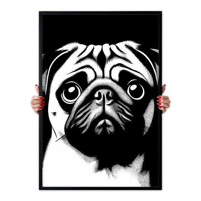 Arte Pop Pug Blanco & Negro Diversión Chic Estétic (Pug Pop Art White & Black Fun Chic Aesthetic Poster)