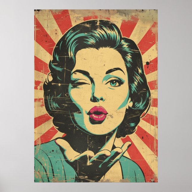 Arte Pop Retro: Guiño y Beso (Frente)