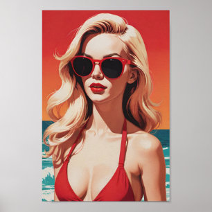 Arte pop retro: Palabra elegante en bikini rojo