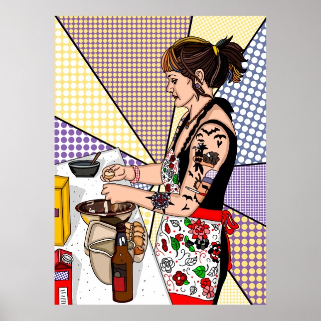 Arte pop retro Tattooed Lady Baking (Frente)