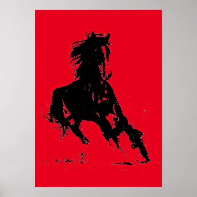 Arte pop rojo negro corriendo silueta de caballo (Frente)