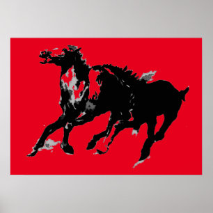 Arte pop rojo negro corriendo siluetas de caballos