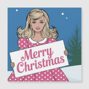 Arte pop rosa Feliz Navidad retro chica