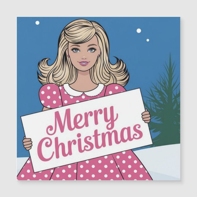 Arte pop rosa Feliz Navidad retro chica (Anverso)