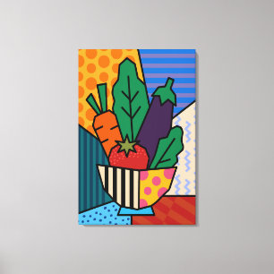Arte Pop Vegetal Colorido en Lienzo Cocina Retro