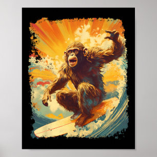 Arte Pop Vintage Animal Zoológico Mono Surfing Rem