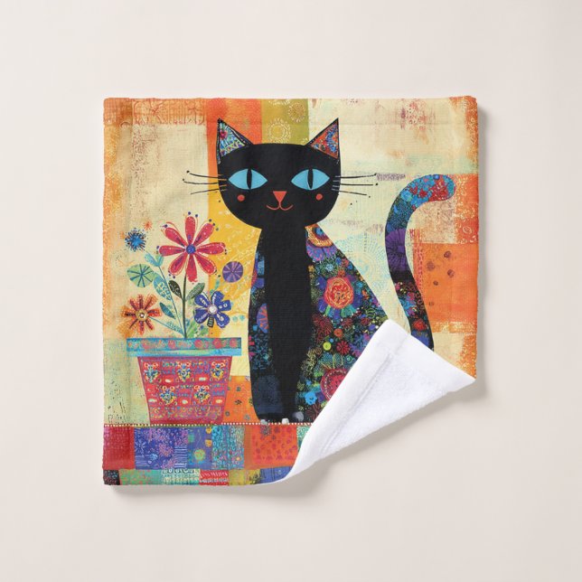 Arte popular de gato negro (Toallita)