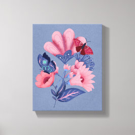 Arte popular de mariposas florales azules rosadas