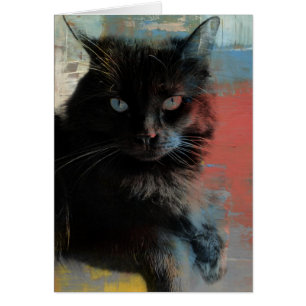 Arte popular, fondo azul blanco rojo del gato