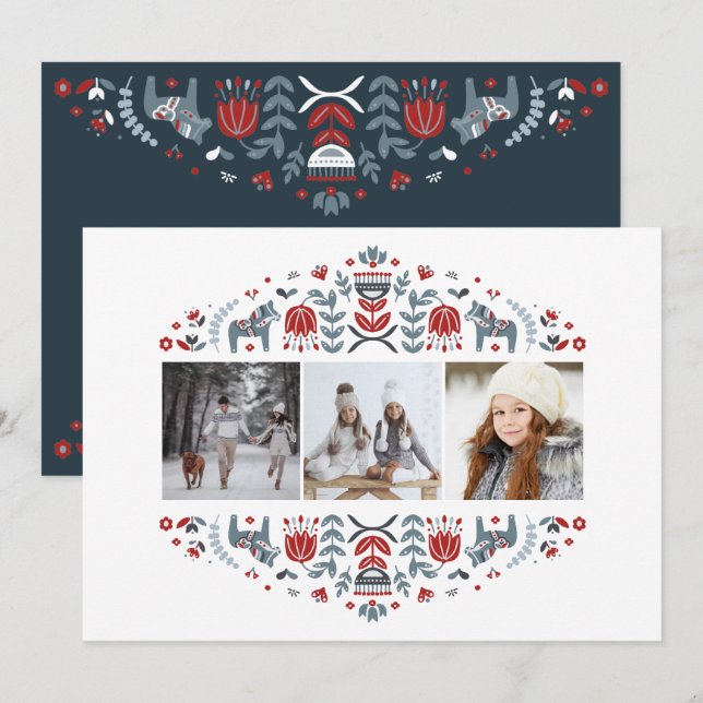 Arte Popular Nórdico | Navidad Multi Foto (Anverso / Reverso)