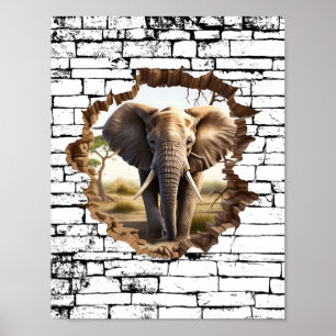 Arte por ruptura de pared de elefante 3D - Safari