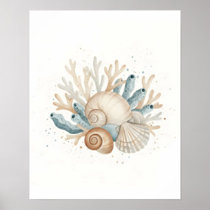 Arte poster de conchas para paredes de baños coste