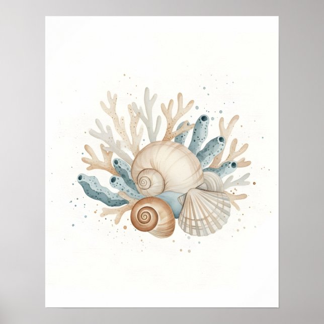 Arte poster de conchas para paredes de baños coste (Frente)