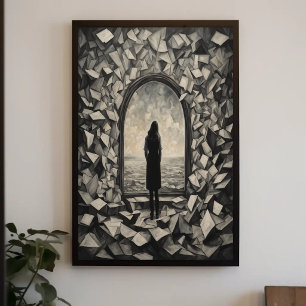 Arte Poster de Papeles Flotantes Monocromos Surrea