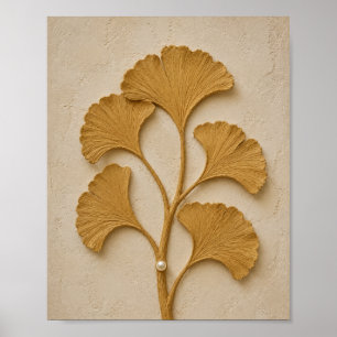 Arte poster de pared de hoja de ginkgo dorada escu