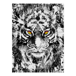 Arte Poster de tigres en blanco y negro - Dibujo d