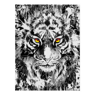 Arte Poster de tigres en blanco y negro - Dibujo d